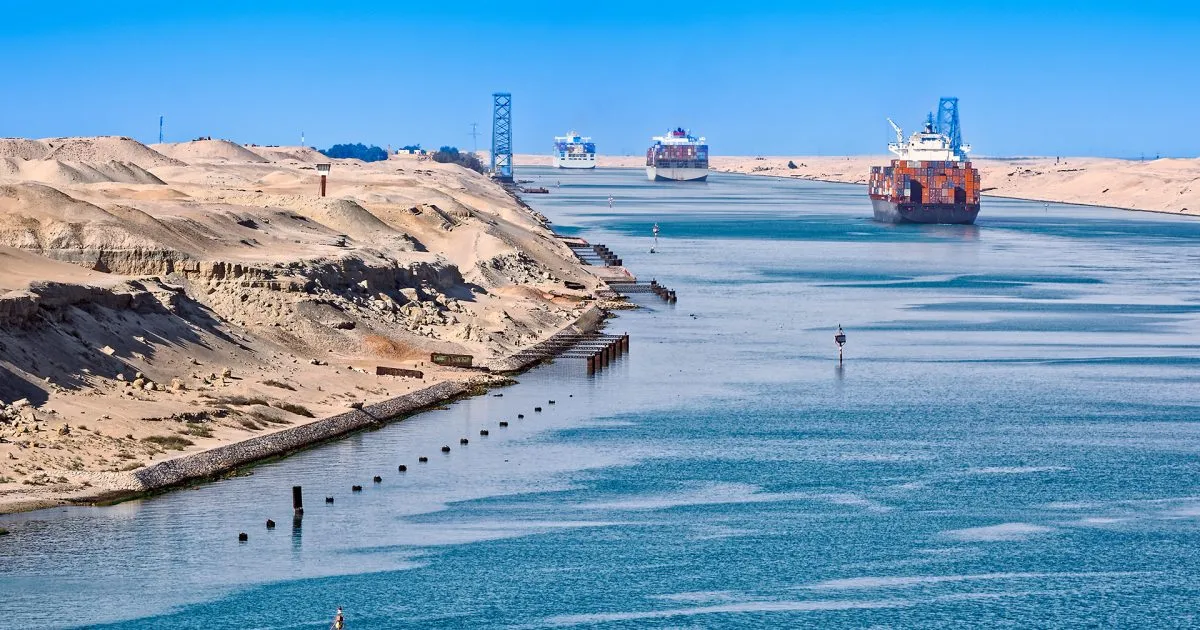 Cargo vessels transiting the Suez Canal