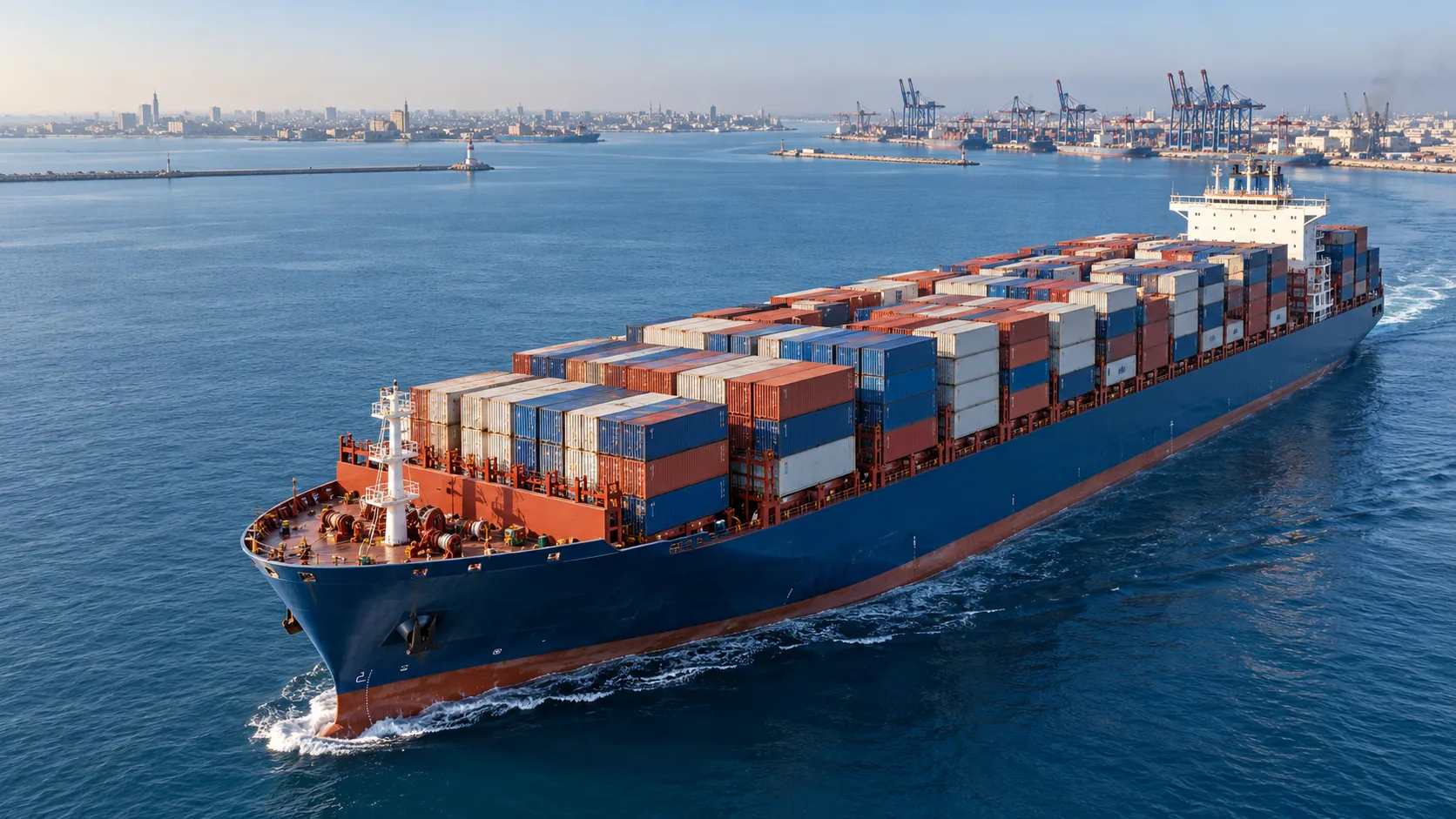 Cargo vessel at Port Said in daylight