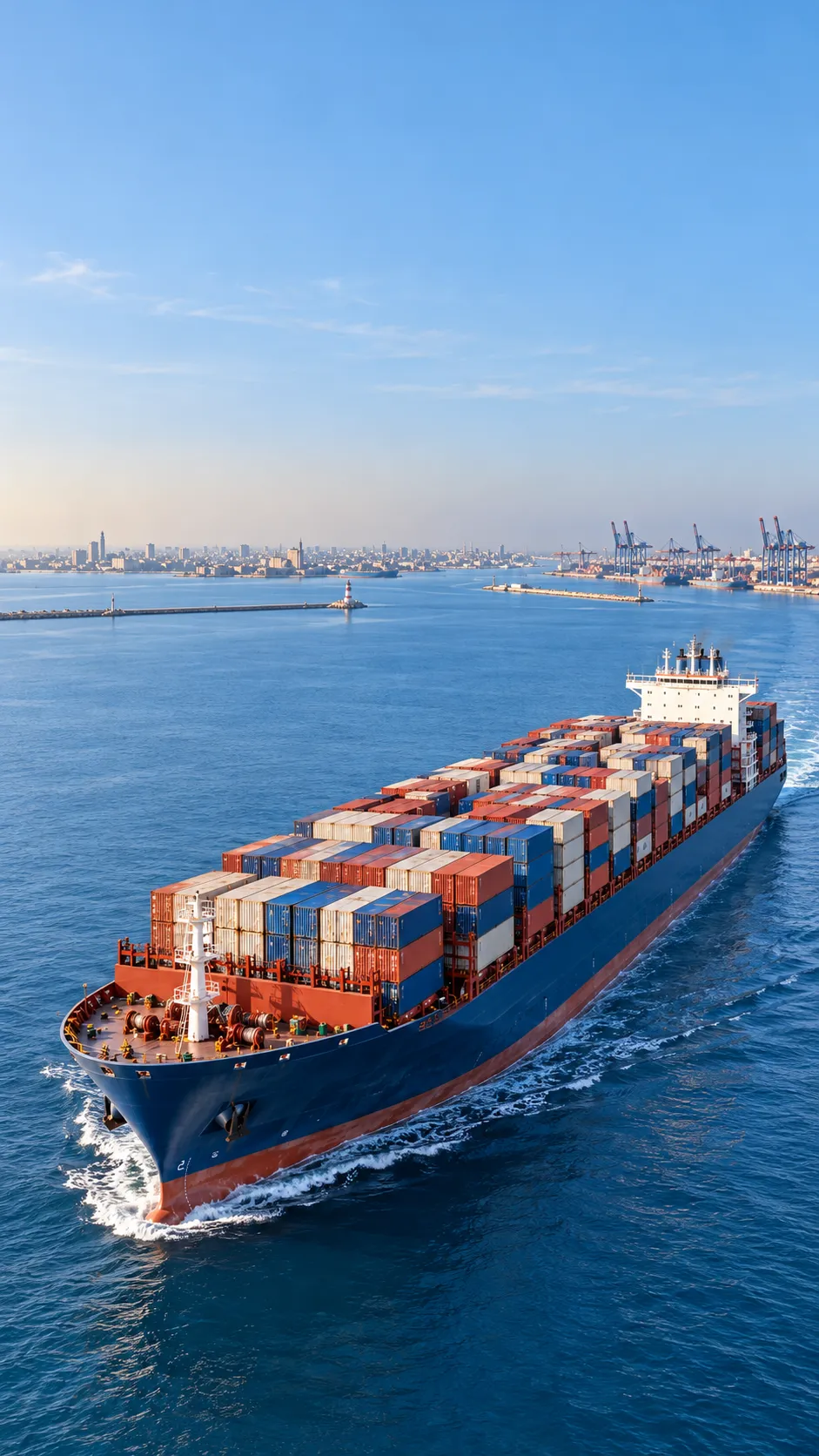 Cargo vessel at Port Said in daylight