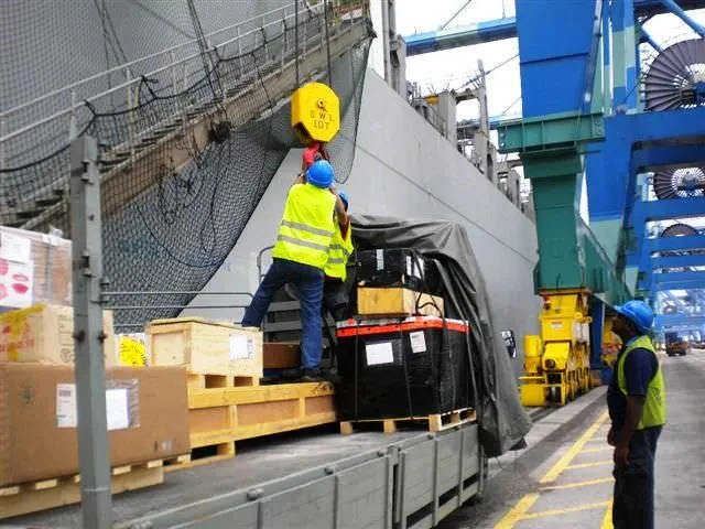 Ship supplies and spare parts being delivered at the quayside.
